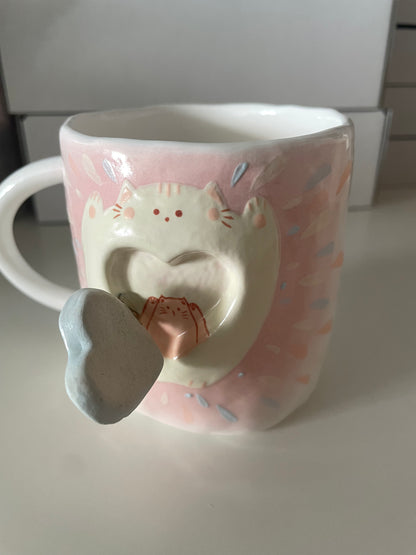 Handmade Surprise Cat's Heart Ceramic Cup