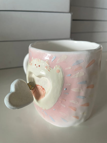 Handmade Surprise Cat's Heart Ceramic Cup