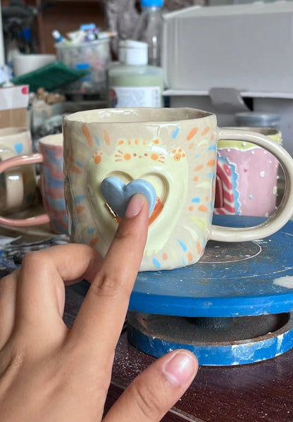 Handmade Surprise Cat's Heart Ceramic Cup