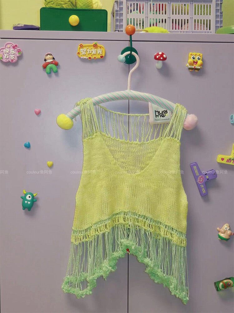Handmade Tassel Asymmetrical Crochet Top