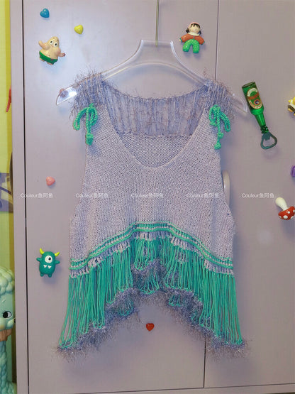 Handmade Tassel Asymmetrical Crochet Top