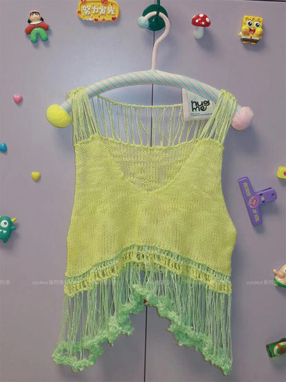 Handmade Tassel Asymmetrical Crochet Top