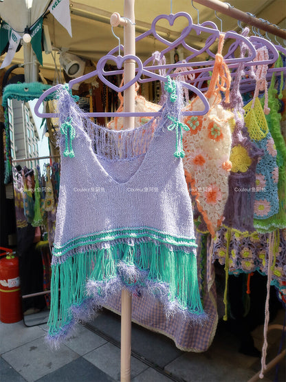 Handmade Tassel Asymmetrical Crochet Top