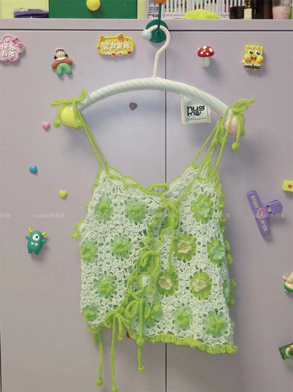 Handmade Tie-Front Floral Crochet Top