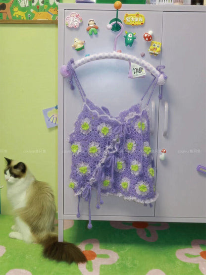Handmade Tie-Front Floral Crochet Top