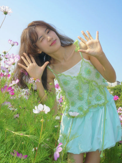 Handmade Tie-Front Floral Crochet Top