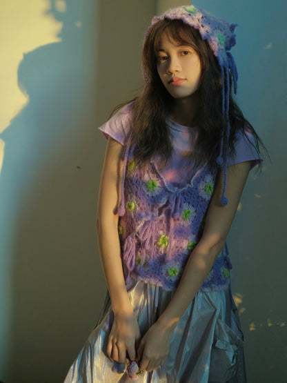 Handmade Tie-Front Floral Crochet Top