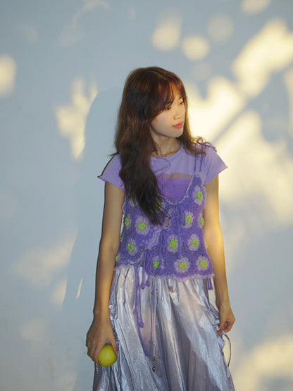 Handmade Tie-Front Floral Crochet Top