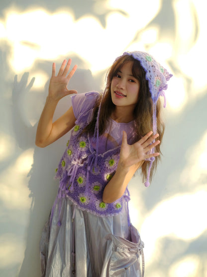 Handmade Tie-Front Floral Crochet Top