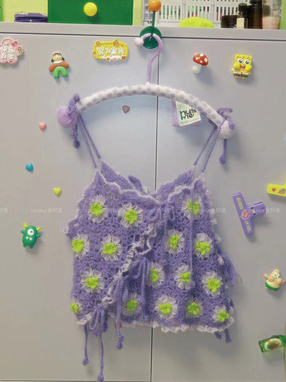 Handmade Tie-Front Floral Crochet Top