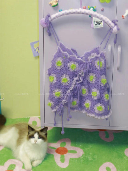 Handmade Tie-Front Floral Crochet Top