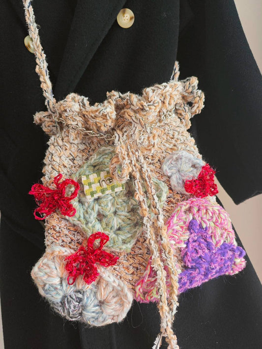 Handwoven Flower Bow Crossbody Hobo Bag