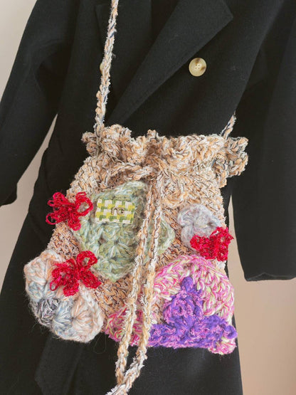 Handwoven Flower Bow Crossbody Hobo Bag