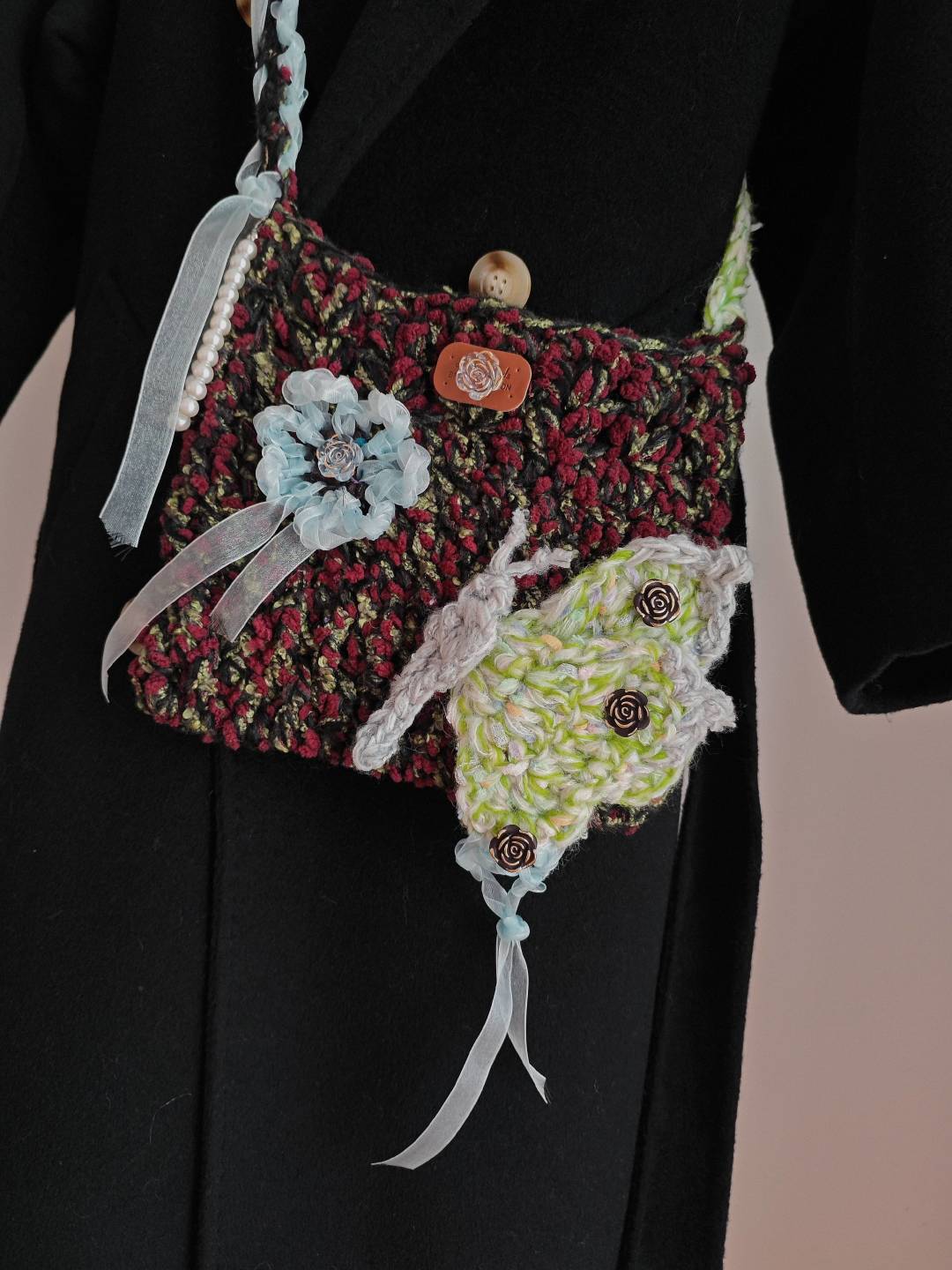 Handwoven Rose Butterfly Crossbody Bag