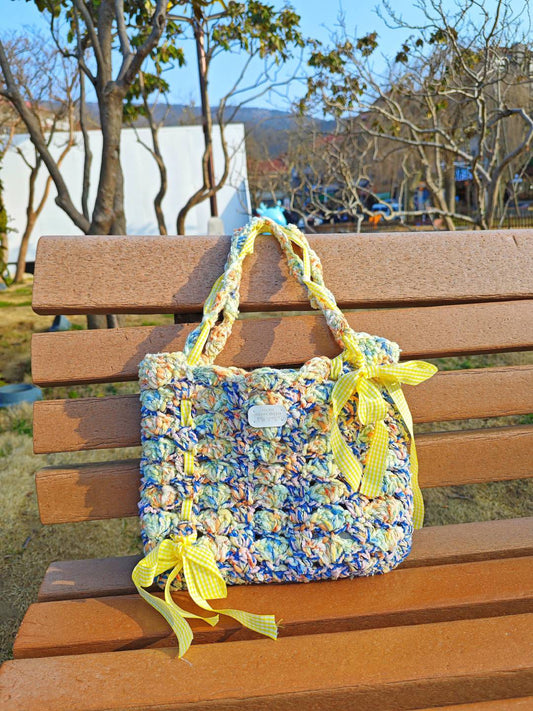 Handwoven Spring Day Yellow Bow Shoulder Bag