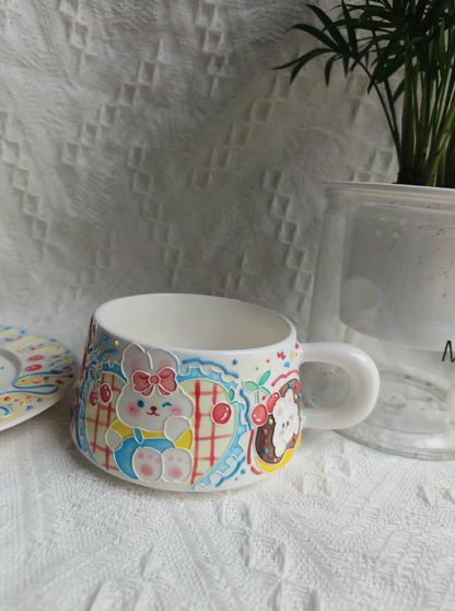 Happy Bunny Underglaze Painting Ceramic Cup Set