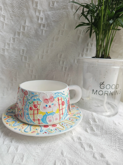 Happy Bunny Underglaze Painting Ceramic Cup Set