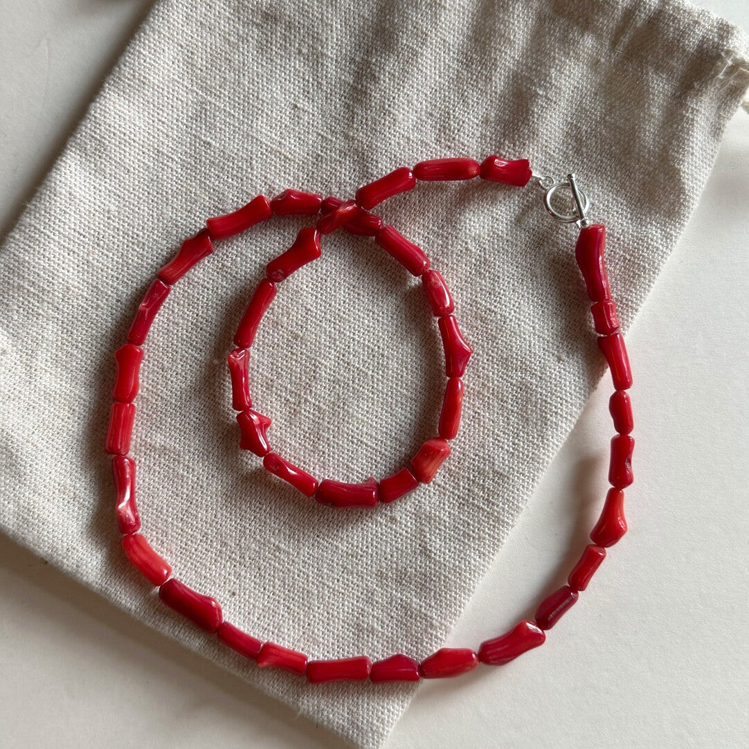 「Chinoiserie」Red Coral 925 Sterling Silver Necklace