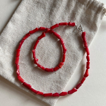「Chinoiserie」Red Coral 925 Sterling Silver Necklace