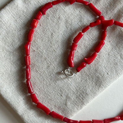 「Chinoiserie」Red Coral 925 Sterling Silver Necklace