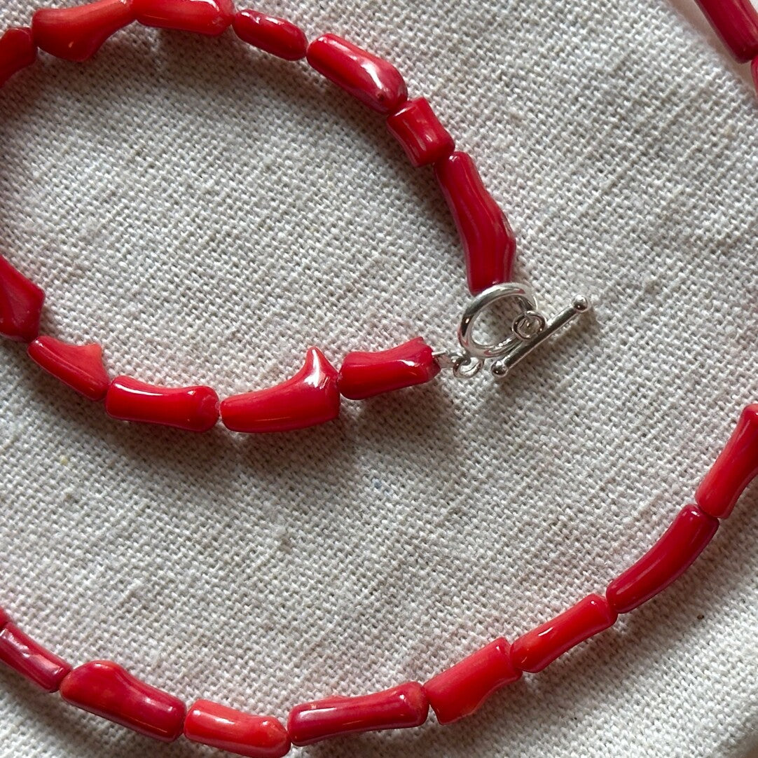 「Chinoiserie」Red Coral 925 Sterling Silver Necklace