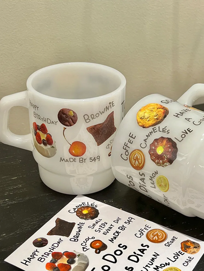 Happy Snack-Themed Glass Mug