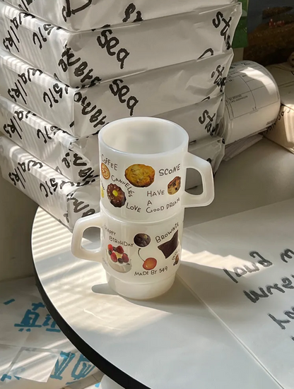 Happy Snack-Themed Glass Mug