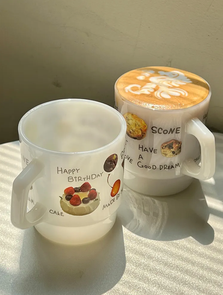 Happy Snack-Themed Glass Mug
