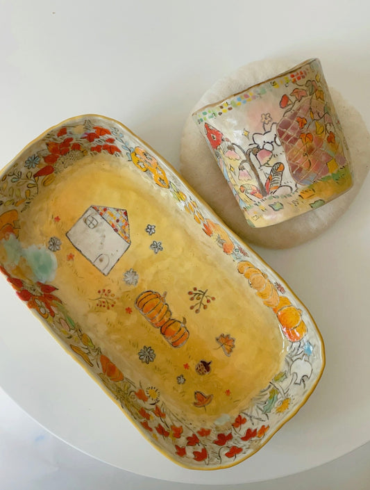 Harvest Season Hand-Painted Ceramic Plate