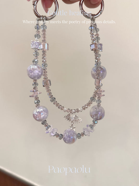 Healing Gray Purple Crystal Beaded Sparkly Phone Charm