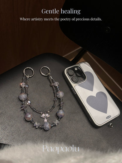 Healing Gray Purple Crystal Beaded Sparkly Phone Charm