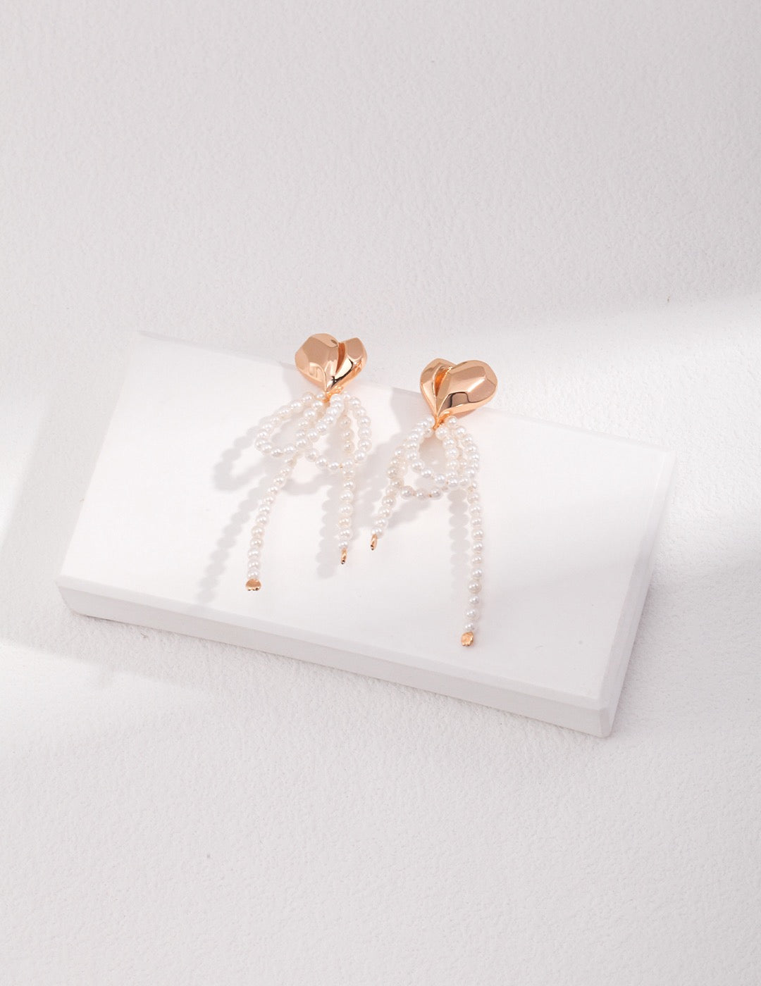 Heart Beaded Bow Pearl Earrings