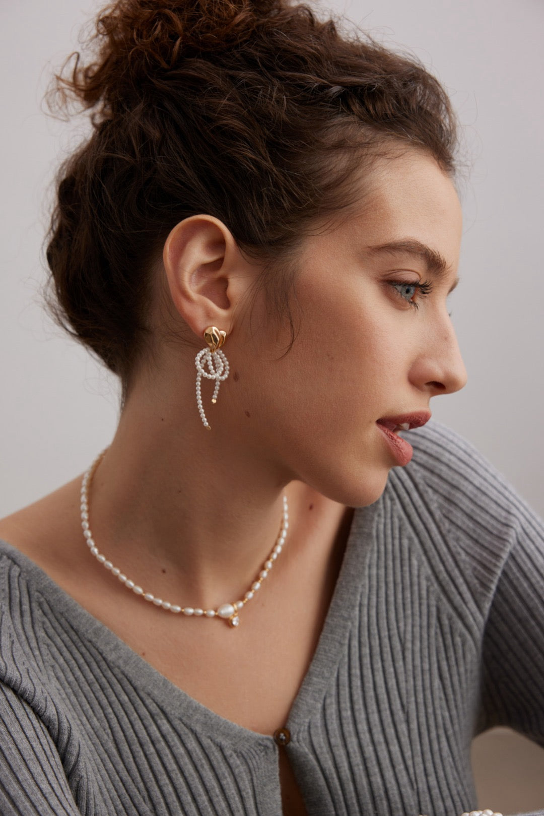Heart Beaded Bow Pearl Earrings