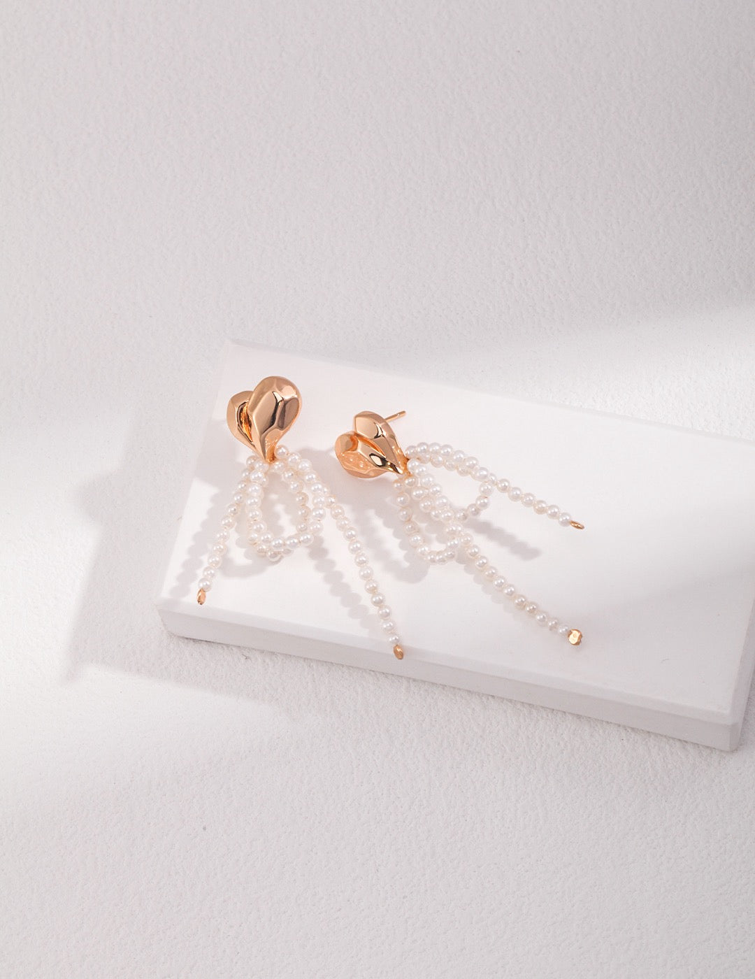 Heart Beaded Bow Pearl Earrings