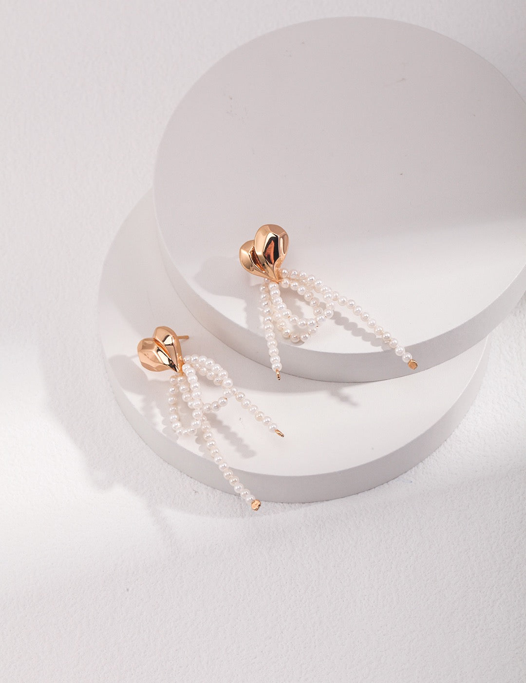Heart Beaded Bow Pearl Earrings