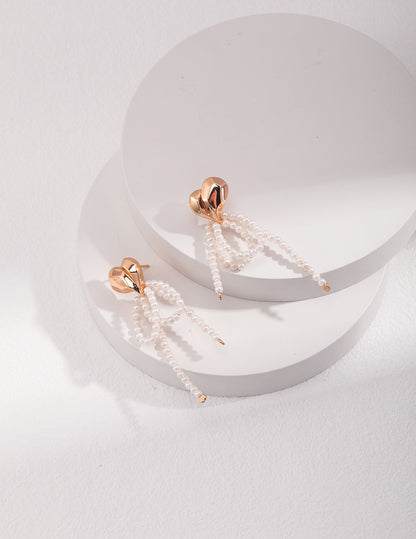 Heart Beaded Bow Pearl Earrings