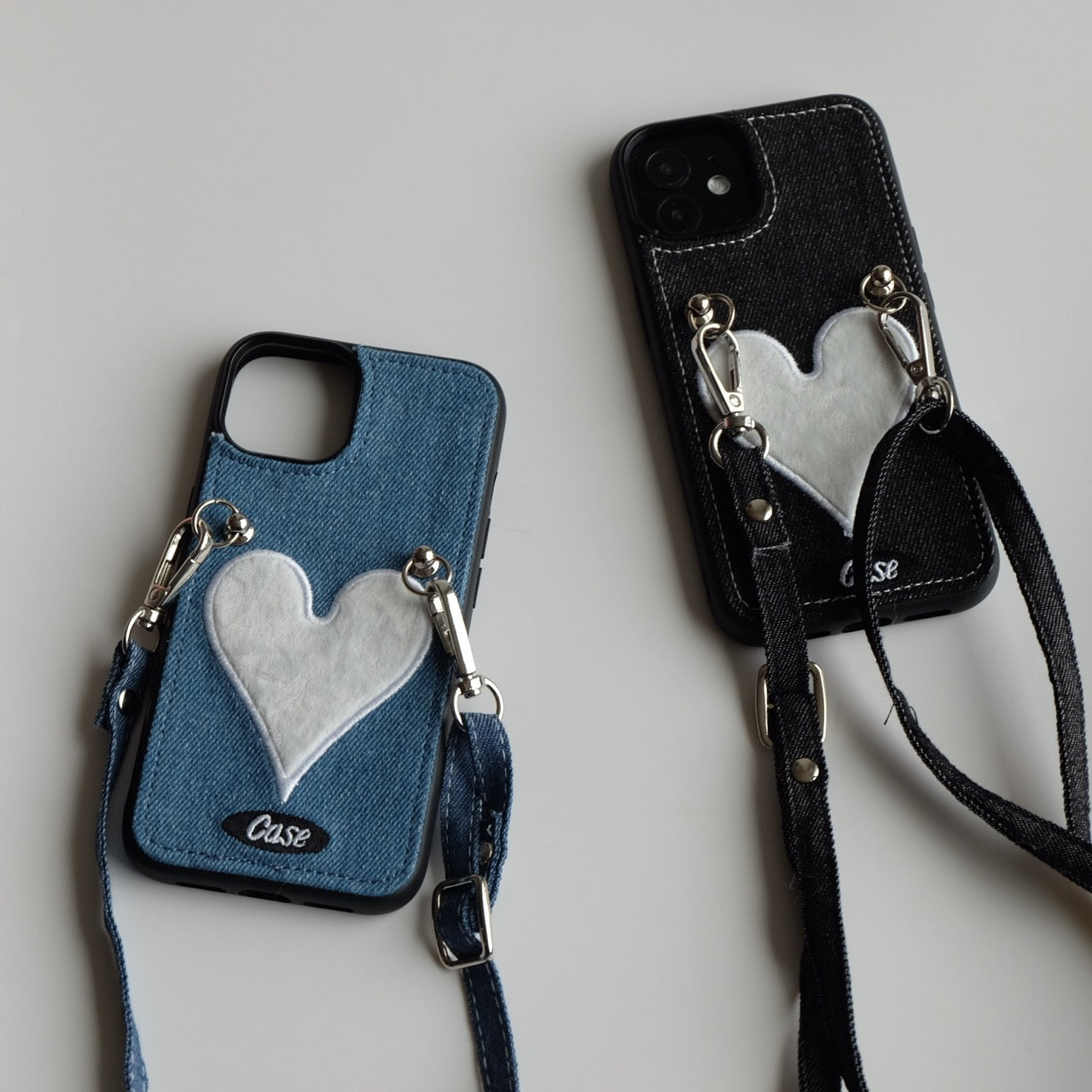 Heart Denim Crossbody Strap Phone Case
