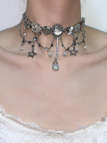 Heart Lock Tassel Choker