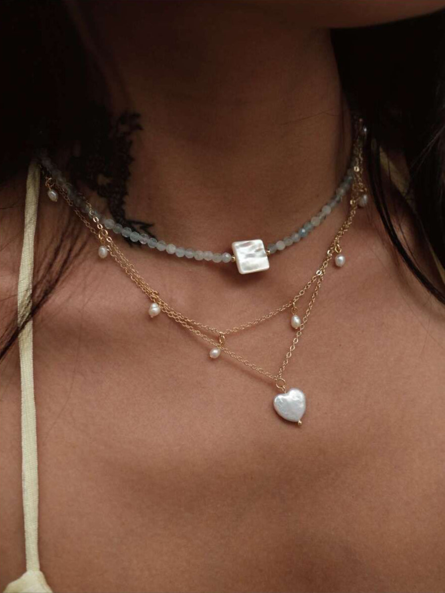 Heart Pearl Stacking Necklace