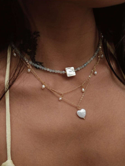 Heart Pearl Stacking Necklace