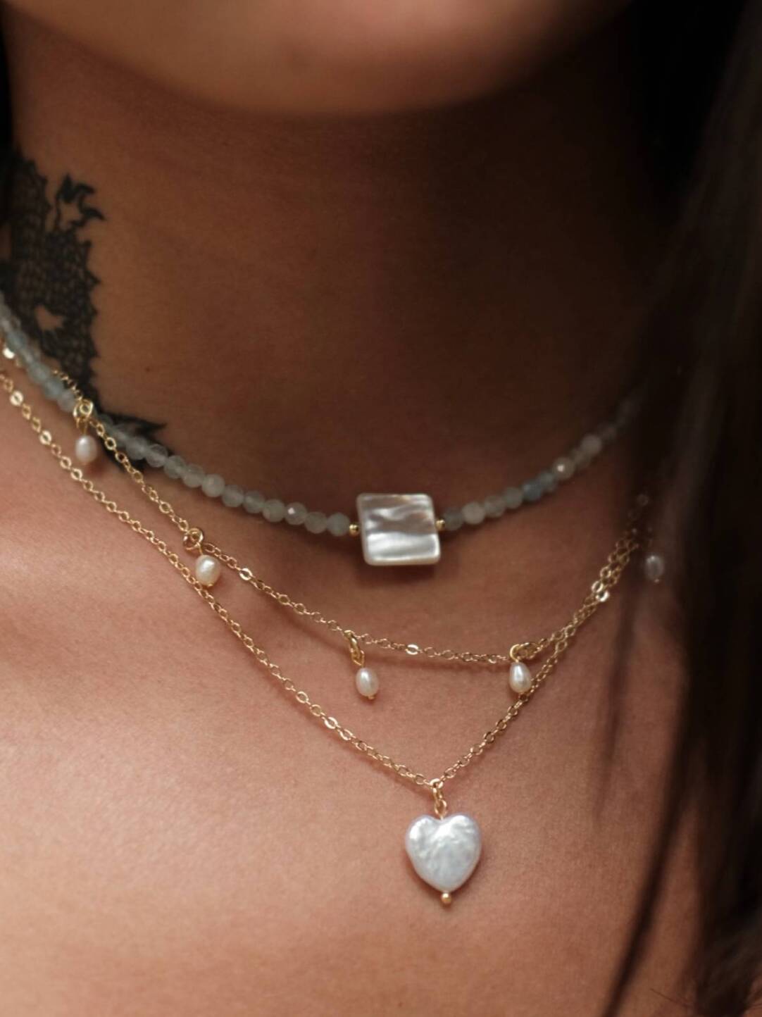 Heart Pearl Stacking Necklace