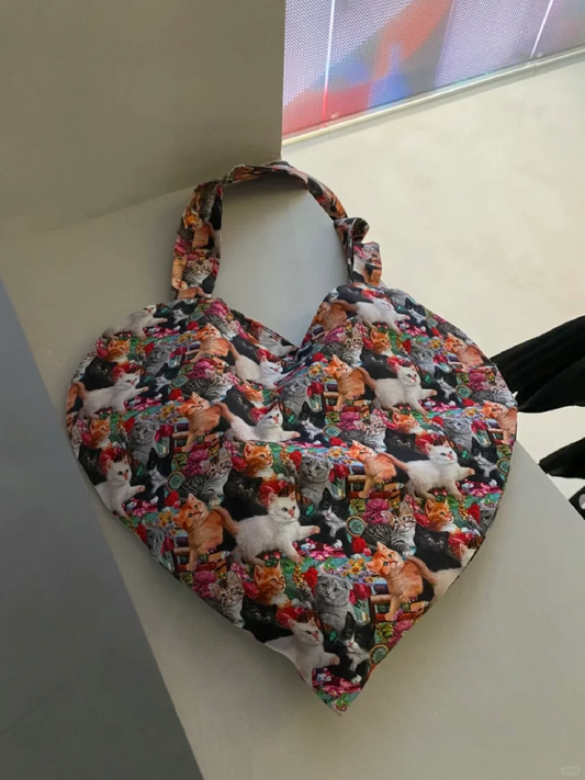 Heart Shape Cat Dog Printed Bag