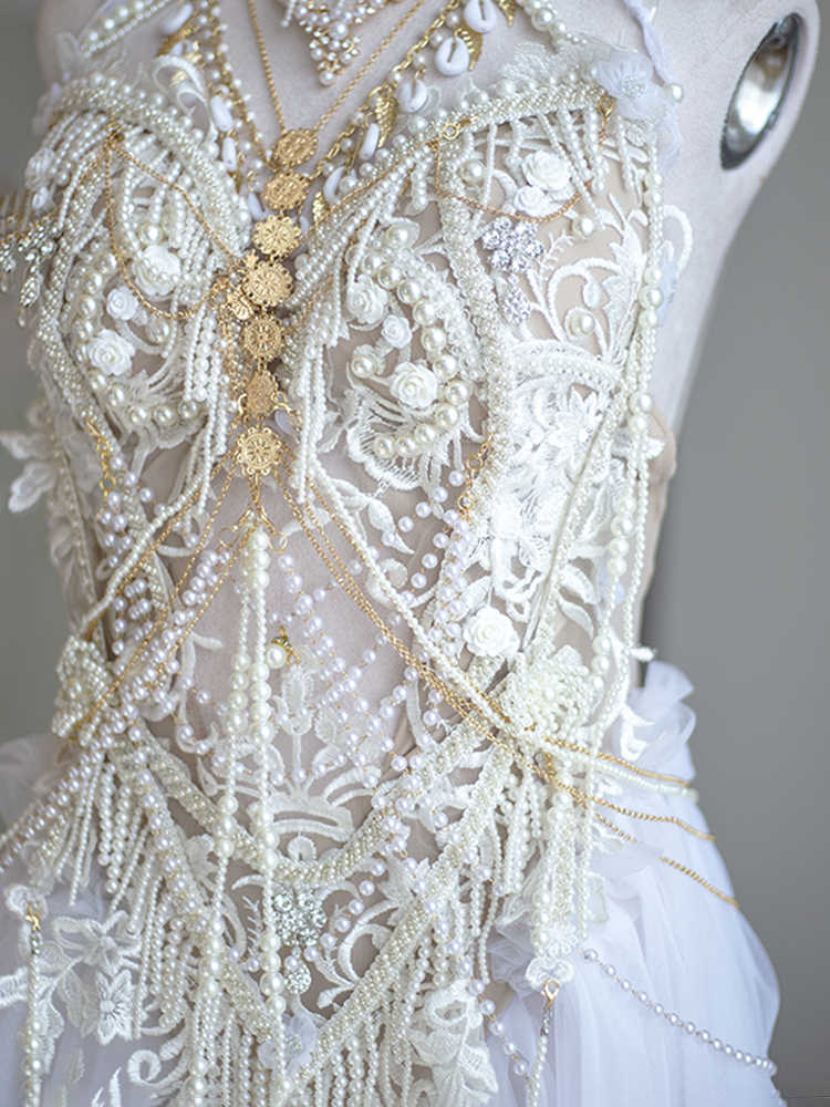 Holy Princess Lace Pearl Beaded Tassel Bodice Set