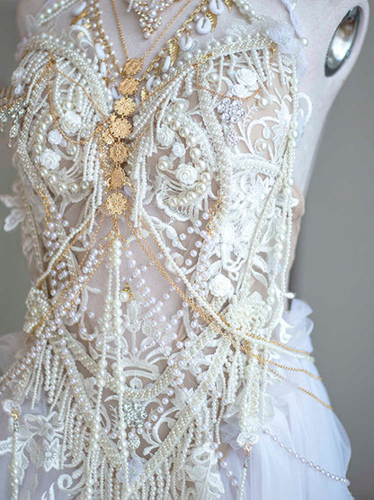 Holy Princess Lace Pearl Beaded Tassel Bodice Set