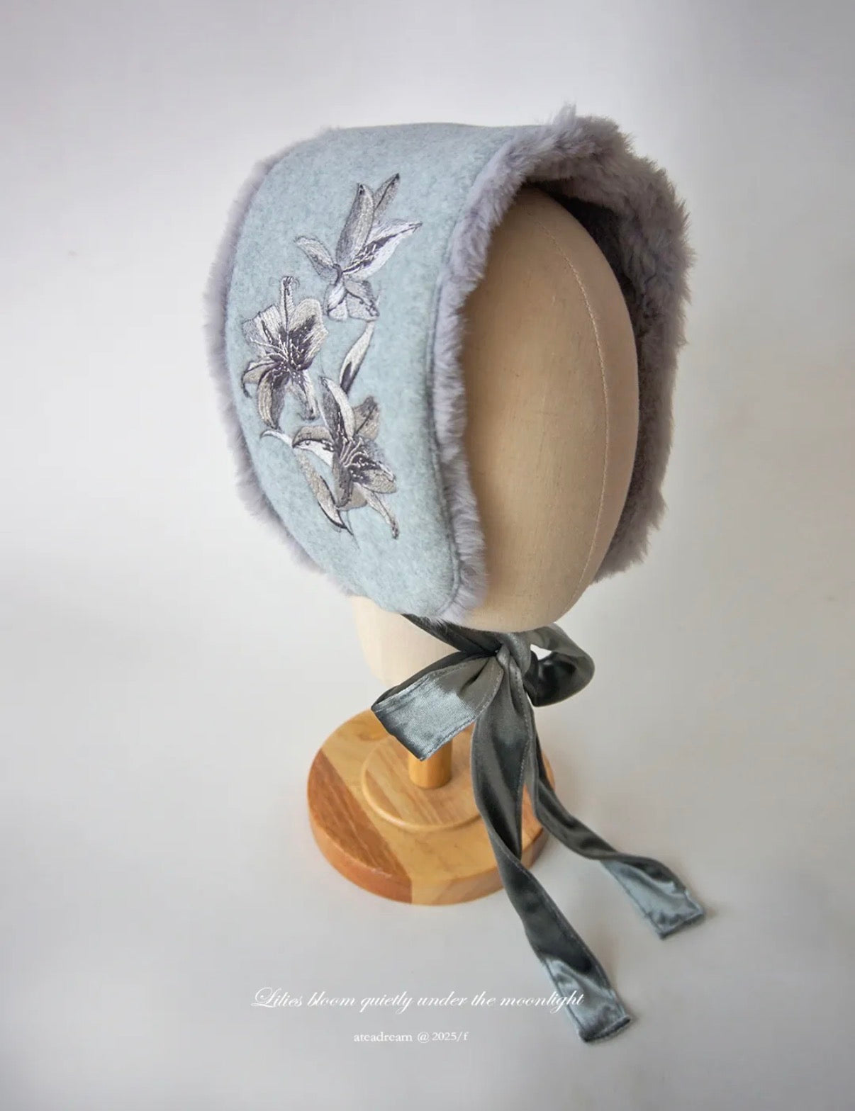 Original Moonlight Lily Embroidered Plush Ear Muff Scarf