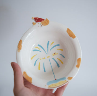 Fireworks Happy Birthday Kitten Ceramic Plate