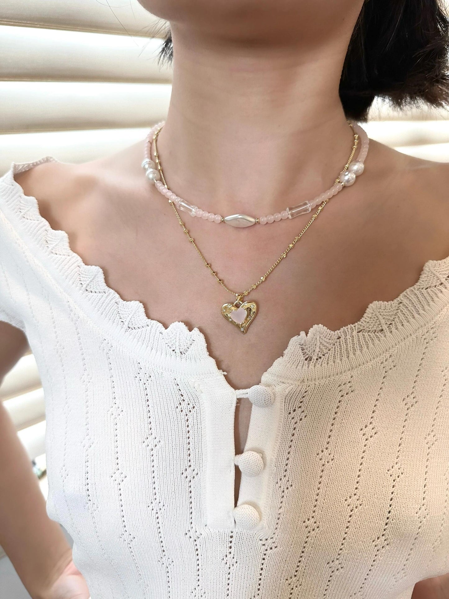 Pink Heart Pendant Layered Necklace