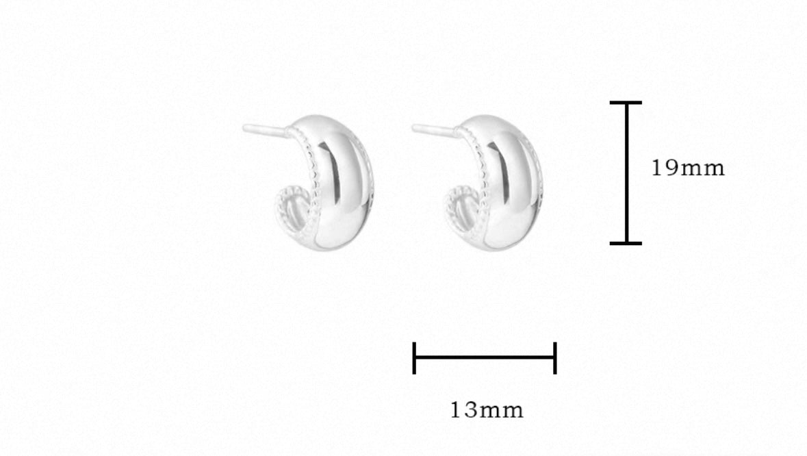 C-Shaped Polished Silver Earrings