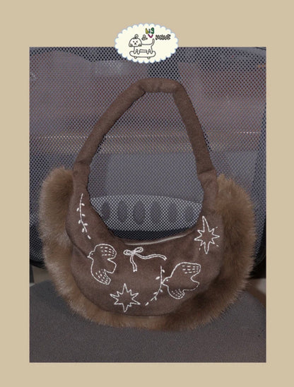 Plush Pony Pattern Crescent Bag