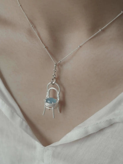 Chair Blue Agate Silver Necklace